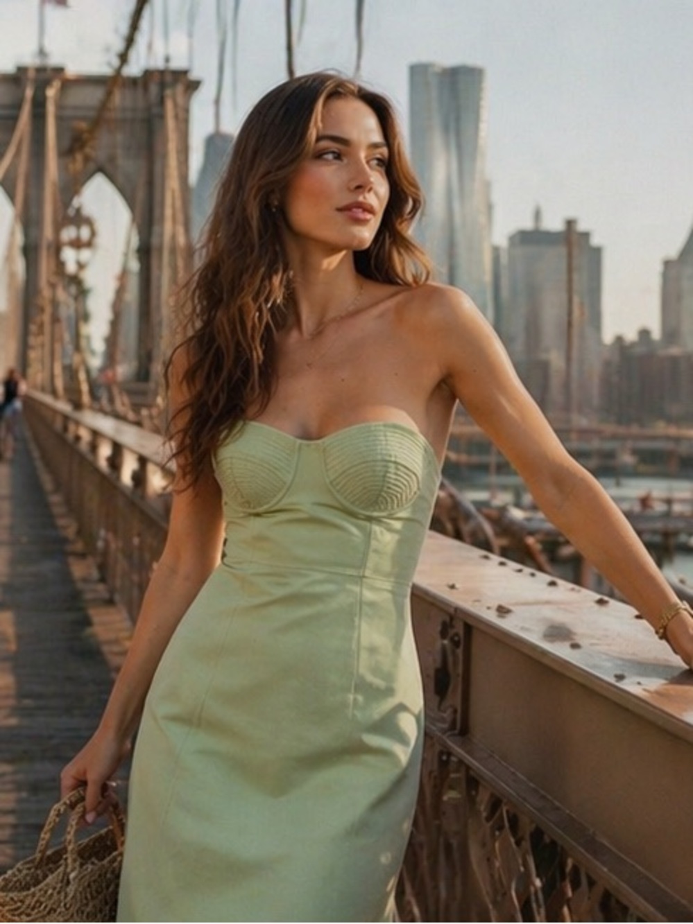 Mango Green Strapless A-line Dress for Wedding Guests